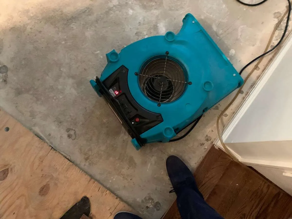 Air mover drying subfloor during Leak Detection & Repair in McCandless