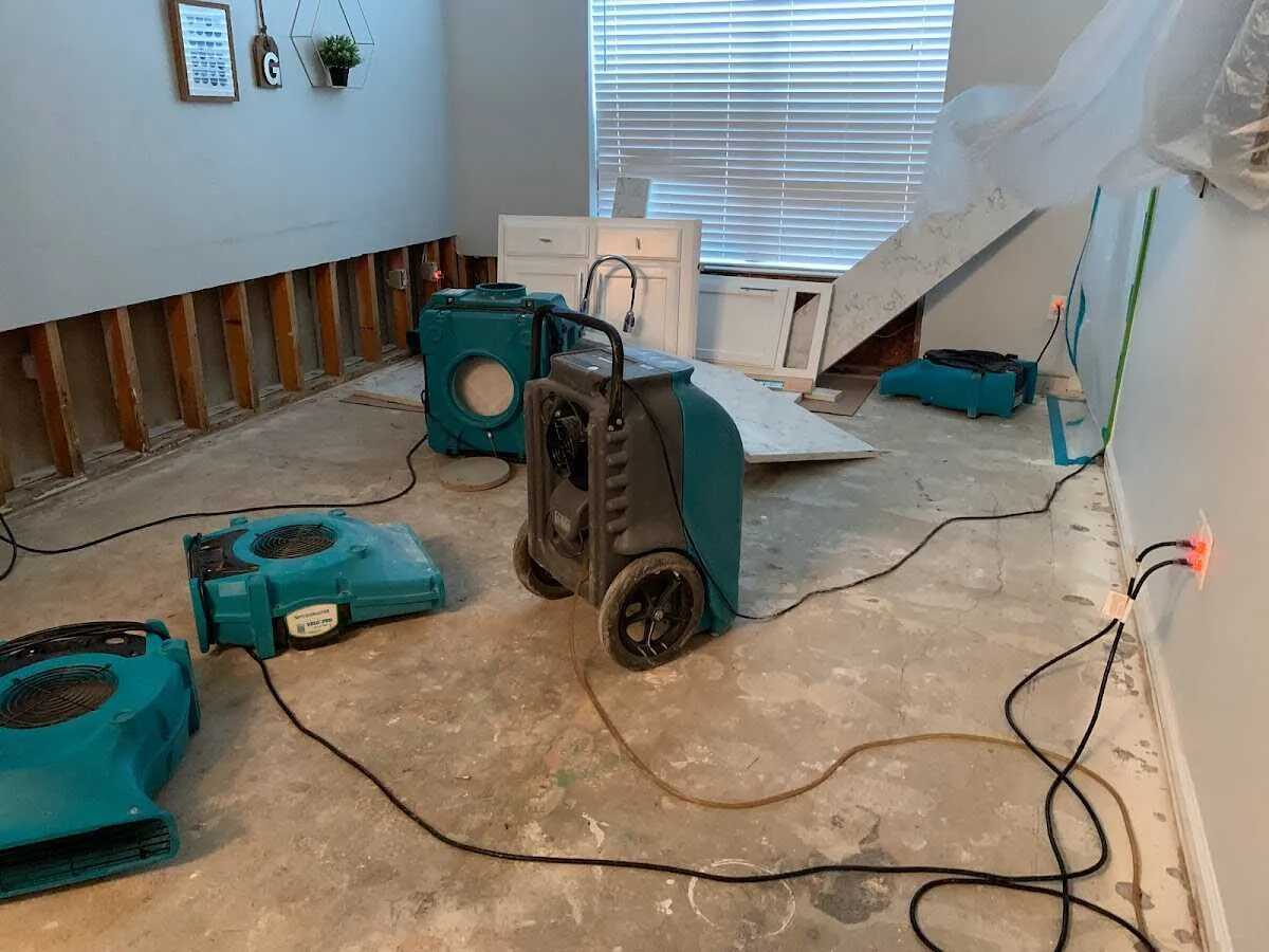 Dehumidifier in flood-cut room for Water Damage Restoration in McCandless